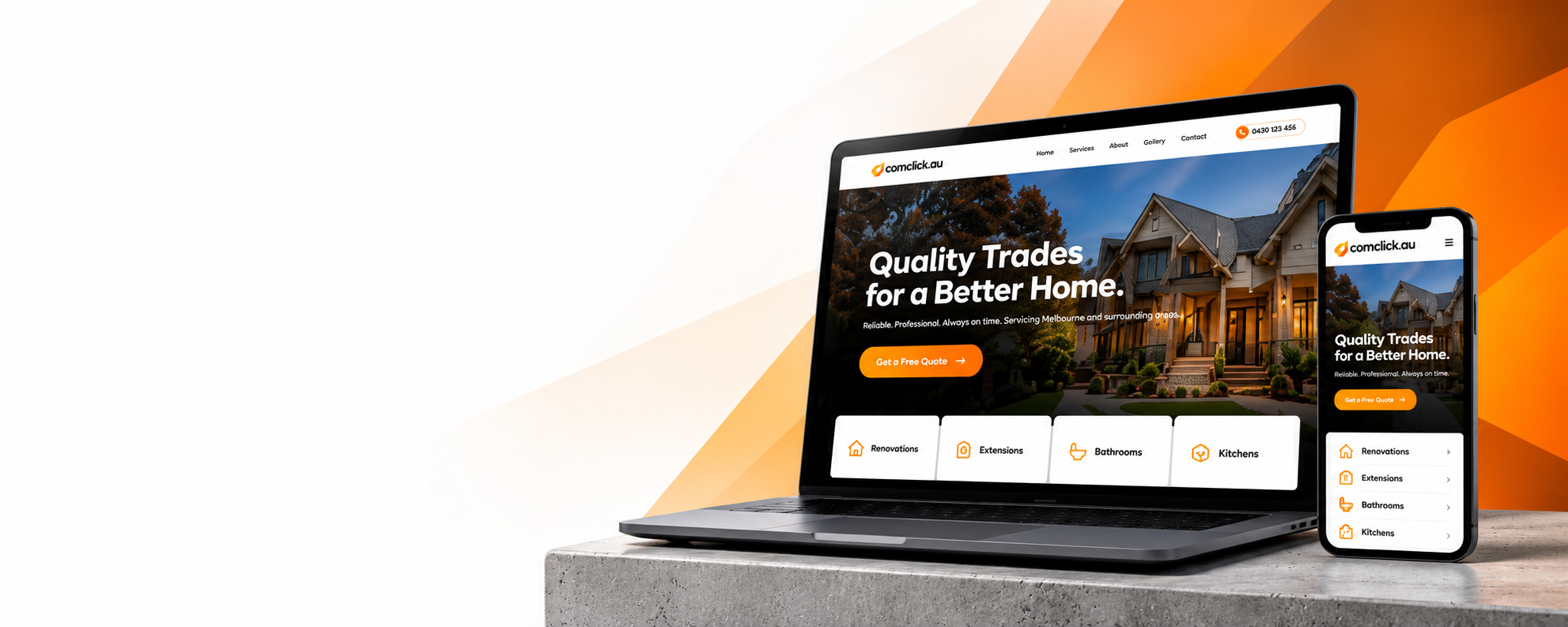 Laptop and mobile preview of a modern Australian home builder website